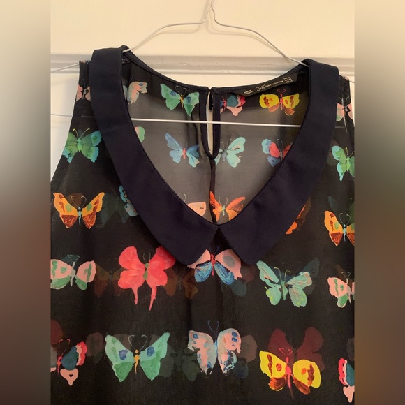 Zara - Sheer Navy Butterfly 🦋 sleeveless v-neck collar top - small - Picture 5 of 5
